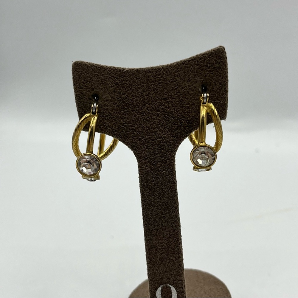 Vintage 1980s Gold tone and Crystal Drop hoop Earrings